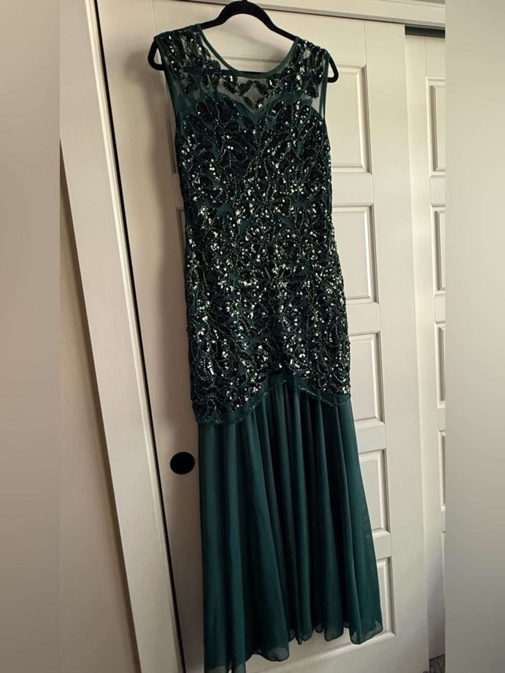Elegant Green Beaded Evening Dress
